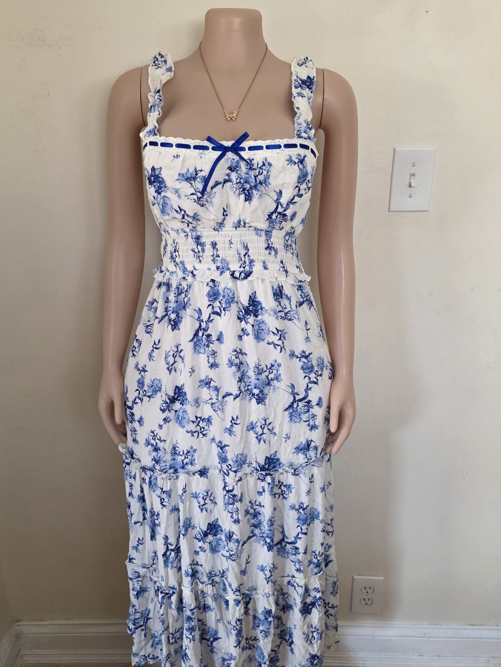 Inspired Hearts White and Blue Floral Sundress